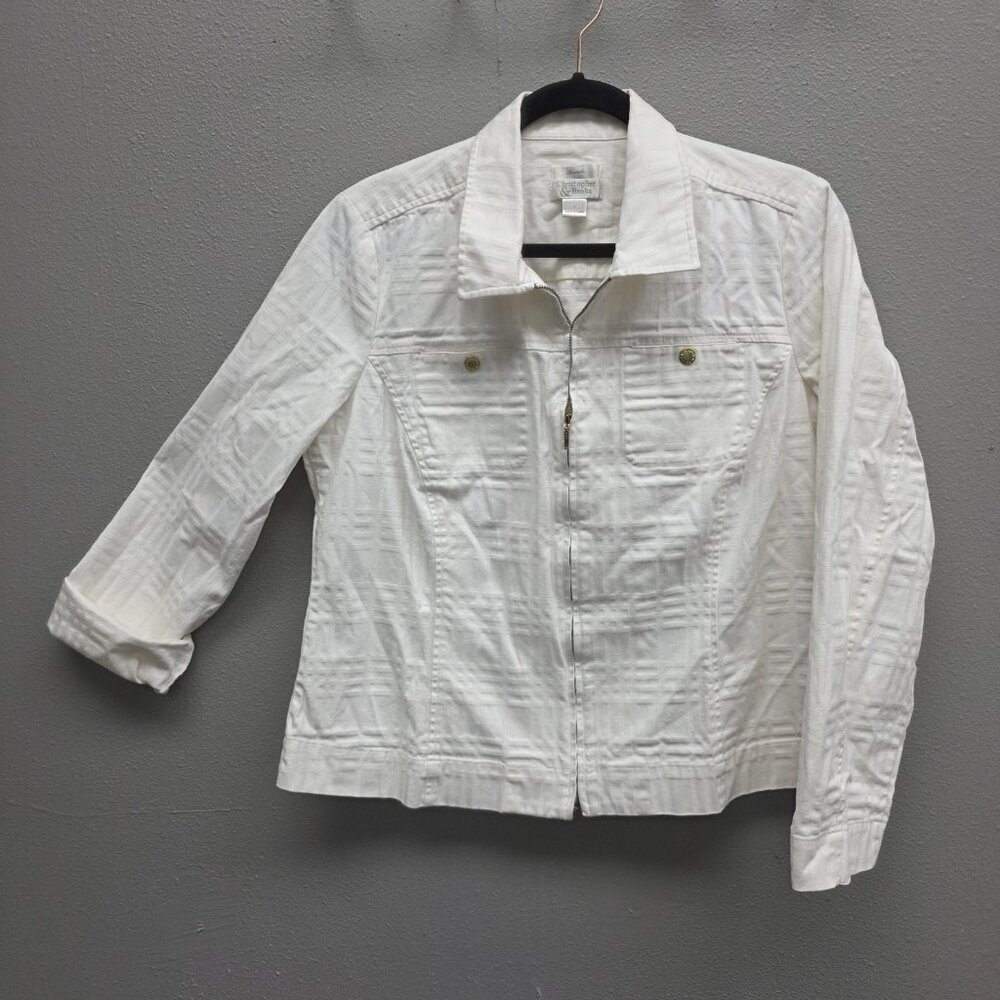 Christopher & Banks Jacket Womens Large White Stretch Zip Front Textured Pockets